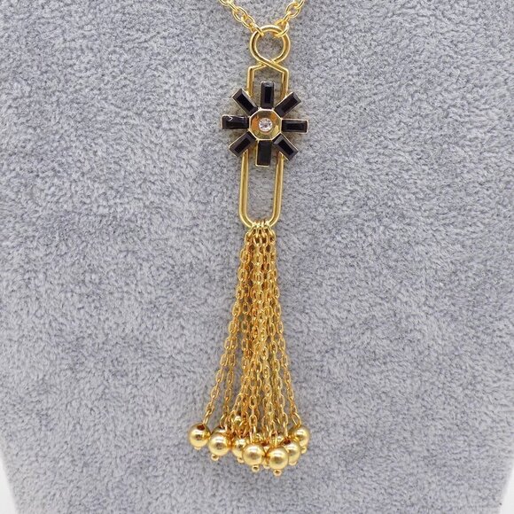 INC Gold-Tone Long Necklace Tassel Floral Pendant with Crystals - Picture 5 of 5